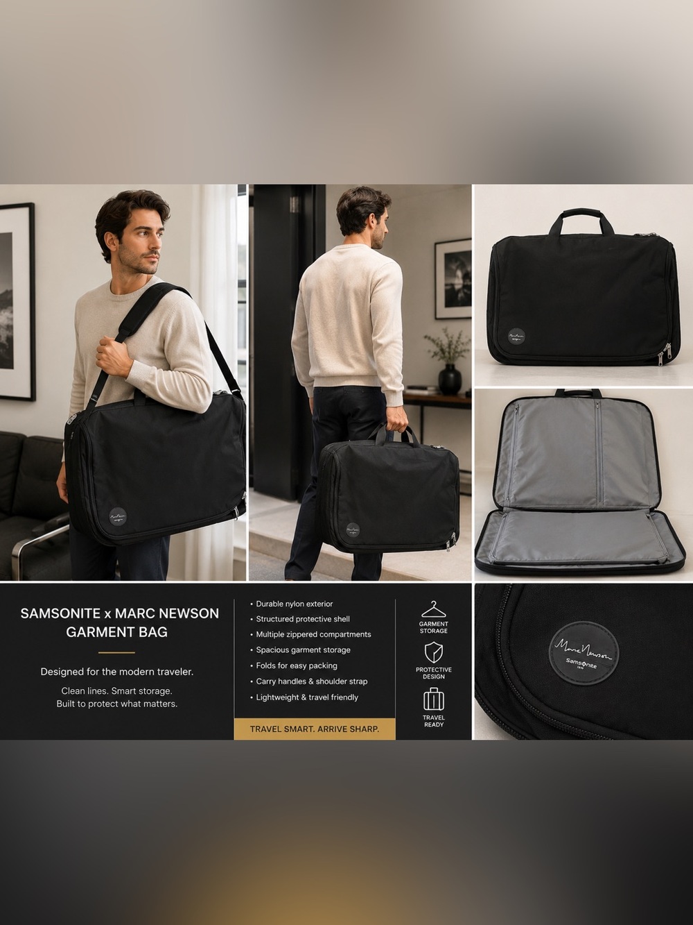 Samsonite Marc Newson Black Travel Garment Bag Suit Carrier Foldable Luggage